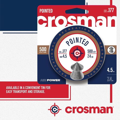 Crosman .177-Caliber Pointed Lead Pellets for Air Rifles and Air Pistols - 500 Count Tin - Lead in Saudi Arabia