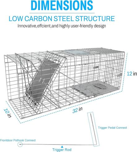 SZHLUX 32" Live Animal Cage Trap, Heavy Duty Folding Raccoon Traps, Humane Cat Trap for Stray Cats, Raccoons, Squirrel, Skunk, Mole, Groundhog, Armadillo, Rabbit, Catch and Release in Kuwait