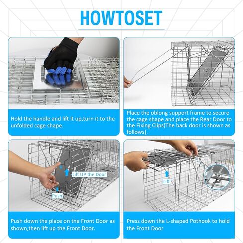 SZHLUX 32" Live Animal Cage Trap, Heavy Duty Folding Raccoon Traps, Humane Cat Trap for Stray Cats, Raccoons, Squirrel, Skunk, Mole, Groundhog, Armadillo, Rabbit, Catch and Release in Kuwait