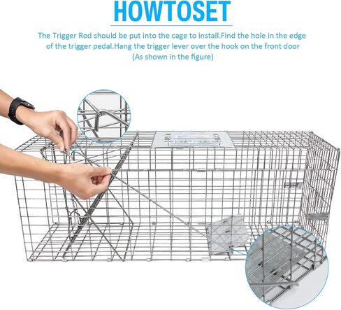 SZHLUX 32" Live Animal Cage Trap, Heavy Duty Folding Raccoon Traps, Humane Cat Trap for Stray Cats, Raccoons, Squirrel, Skunk, Mole, Groundhog, Armadillo, Rabbit, Catch and Release in Kuwait