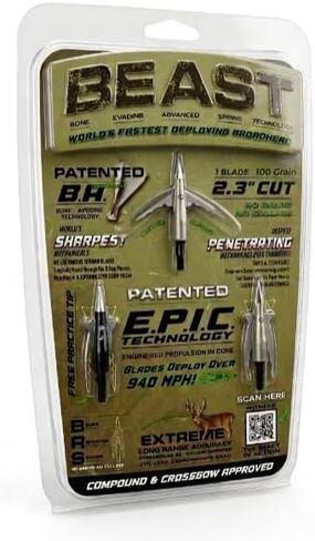 Bowmar Archery Beast Broadheads, World's Fastest Deploying Broadhead, Patented Technology, Sharpest Penetrating Mechanicals, Plus Practice Tip in Saudi Arabia