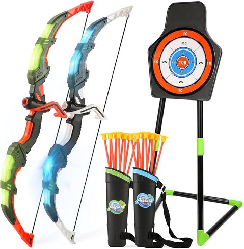 Bow and Arrow Set for Kids, 2-Pack LED Light Up Archery Set for Boys Girls | with 20 Suction Cup Arrows,Standing Target&2 Quivers,Indoor and Outdoor Toy for Kid Age 4-8 8-12 Birthday Gift 3-12 Years Old in Kuwait