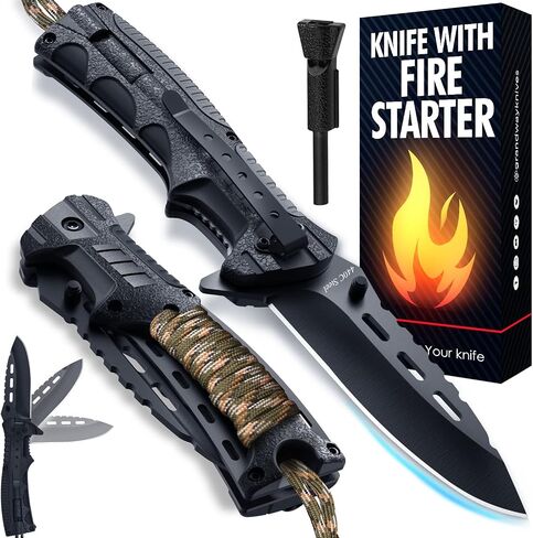 Pocket Knife with 3.74" Sharp Blade, Fire Starter, Whistle & Paracord Handle, Liner Lock - Multifunctional Folding Knife for Survival - Camping Gear for Men, Gifts for Husband, Boyfriend, Dad 6772 in Saudi Arabia