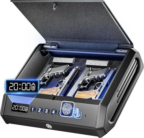 Large Biometric Gun Safe for Pistols, 100 Sets of Fingerprint Handgun Safe with Internal Light & Silent Mode, Gun Lock Box for Home Bedroom Bedside Nightstand and Car, AA batteries in Saudi Arabia
