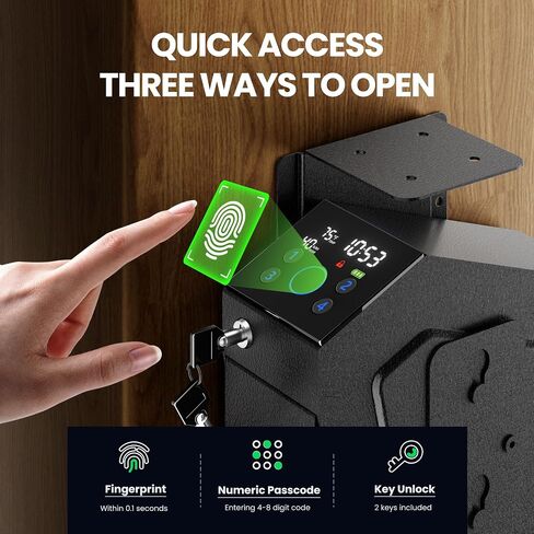 Quick Access Biometric Bedside Gun Safe for handgun | 2 in 1 Mounted Drop Down Nightstand Pistol Safe with Fingerprint & Passcode & Key 3 Ways, Birthday Gifts for Men in Saudi Arabia