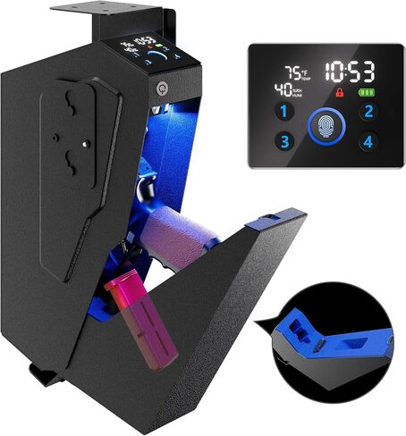 Quick Access Biometric Bedside Gun Safe for handgun | 2 in 1 Mounted Drop Down Nightstand Pistol Safe with Fingerprint & Passcode & Key 3 Ways, Birthday Gifts for Men in Saudi Arabia