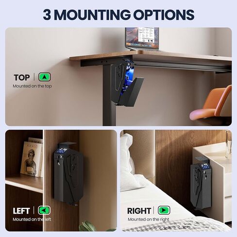 Quick Access Biometric Bedside Gun Safe for handgun | 2 in 1 Mounted Drop Down Nightstand Pistol Safe with Fingerprint & Passcode & Key 3 Ways, Birthday Gifts for Men in Saudi Arabia