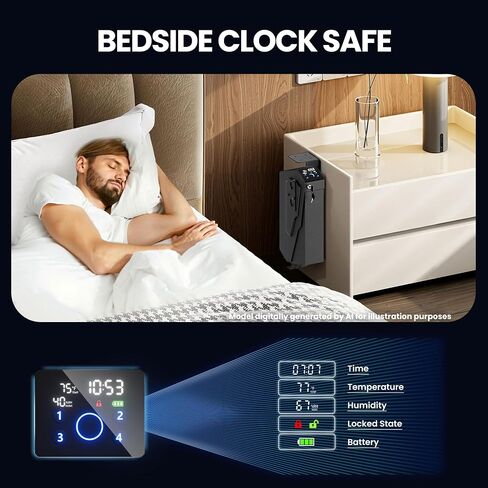 Quick Access Biometric Bedside Gun Safe for handgun | 2 in 1 Mounted Drop Down Nightstand Pistol Safe with Fingerprint & Passcode & Key 3 Ways, Birthday Gifts for Men in Saudi Arabia