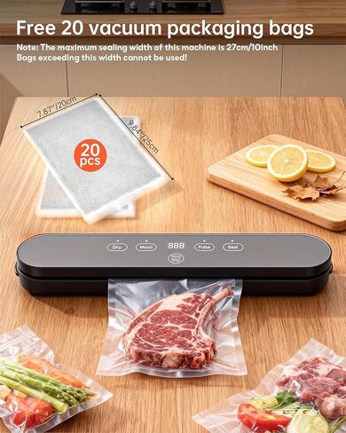 Vacuum Sealer for Food 75kPa, 4-in-1 Food Sealer Machine Digital Timer | 75kPa Vacuum Sealer with Digital Timer, 4-in-1 Food Sealer Machine with Seal/Dry/Moist/Pulse Modes, Compact for Food Storage in Saudi Arabia