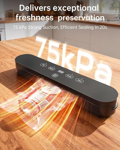 Vacuum Sealer for Food 75kPa, 4-in-1 Food Sealer Machine Digital Timer | 75kPa Vacuum Sealer with Digital Timer, 4-in-1 Food Sealer Machine with Seal/Dry/Moist/Pulse Modes, Compact for Food Storage in Saudi Arabia
