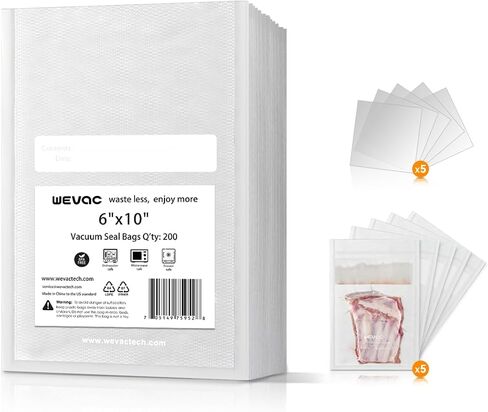 Wevac Vacuum Sealer Bags 8x12" 100 Quart for Food Saver Vacuum Seal machine | Sous Vide, Freezer Safe, PreCut, BPA Free, Commercial Grade, Heavy duty, Meal Prep, Soup, Meat, Fish, Hunting, Vac Storage in Saudi Arabia