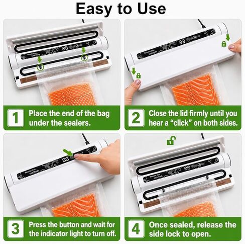 Compact Vacuum Sealer for Food, 75Kpa Food Sealer Machine | 75 Kpa Strong Suction, LED Display, Dual Use for Dry & Wet Foods, with 20 Bags, Ideal for Home Kitchen, White in Saudi Arabia