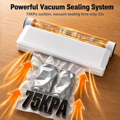 Compact Vacuum Sealer for Food, 75Kpa Food Sealer Machine | 75 Kpa Strong Suction, LED Display, Dual Use for Dry & Wet Foods, with 20 Bags, Ideal for Home Kitchen, White in Saudi Arabia