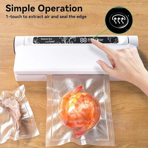 Compact Vacuum Sealer for Food, 75Kpa Food Sealer Machine | 75 Kpa Strong Suction, LED Display, Dual Use for Dry & Wet Foods, with 20 Bags, Ideal for Home Kitchen, White in Saudi Arabia
