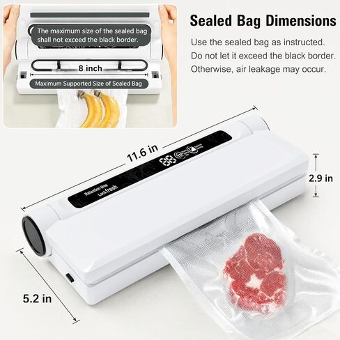 Compact Vacuum Sealer for Food, 75Kpa Food Sealer Machine | 75 Kpa Strong Suction, LED Display, Dual Use for Dry & Wet Foods, with 20 Bags, Ideal for Home Kitchen, White in Saudi Arabia