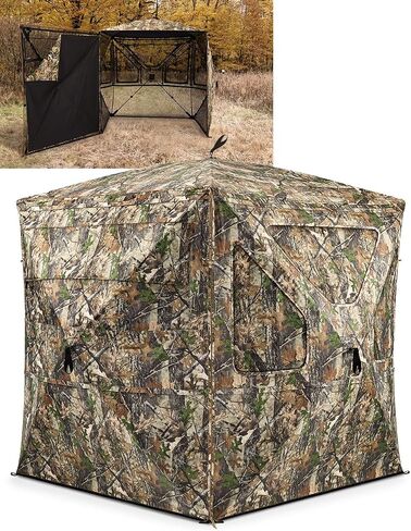 TIDEWE Hunting Blind 360 See Through، Pop Up Ground Blind مع باب كبير | خيمة منبثقة بباب كبير وستارة قابلة للإزالة وحقيبة حمل محمولة ونوافذ منزلقة هادئة لصيد الغزلان الرومي in Kuwait