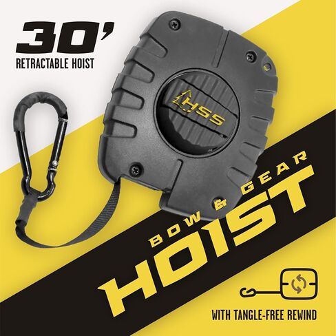 Hunter Safety System Bow & Gear Hoist: 30' Automatic Unwinding Pull Line with Coated Carabiner, Lightweight Rewind System for Lifting Bows, Packs & Treestand Gear with Tangle-Free, Quiet Operation in Saudi Arabia