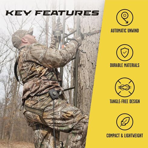 Hunter Safety System Bow & Gear Hoist: 30' Automatic Unwinding Pull Line with Coated Carabiner, Lightweight Rewind System for Lifting Bows, Packs & Treestand Gear with Tangle-Free, Quiet Operation in Saudi Arabia