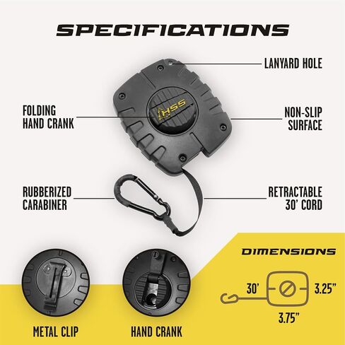 Hunter Safety System Bow & Gear Hoist: 30' Automatic Unwinding Pull Line with Coated Carabiner, Lightweight Rewind System for Lifting Bows, Packs & Treestand Gear with Tangle-Free, Quiet Operation in Saudi Arabia