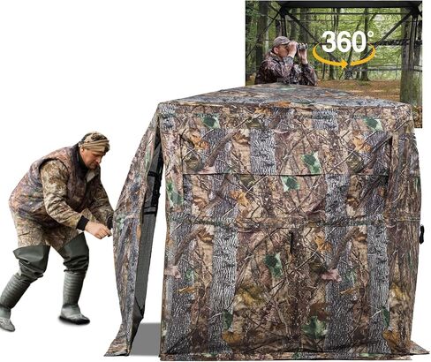 Hunting Blind 270/360 See Through Deer Blind, Pop Up Ground Blind | 2/3/4 Person Camouflage Tent, Portable Concealed Shelter with Carrying Bag, Silent Sliding Windows, Windproof Bottom Layer in Saudi Arabia