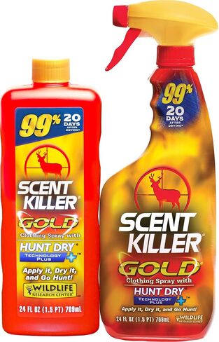 Wildlife Research Center Scent Killer Gold Spray & Refill (44 FL OZ) – Hunting Scent Eliminator with Hunt Dry Technology – Odor Prevention & Maximum Performance After Drying – Scent Control for Deer in Saudi Arabia
