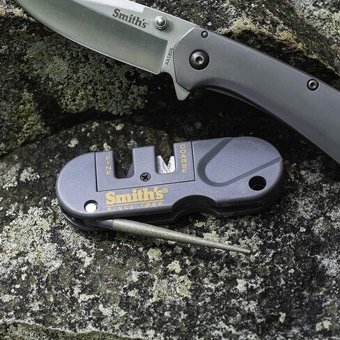 Smith's PP1 Pocket Pal Knife Sharpener Preset Carbide & Ceramic Stone Sharpeners Fold-Out Diamond Coated Rod Outdoor Hunting Knife & Hook Sharpener, Handheld, Compact, Lightweight, Multiuse in Saudi Arabia