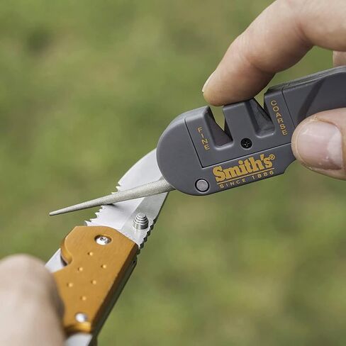 Smith's PP1 Pocket Pal Knife Sharpener Preset Carbide & Ceramic Stone Sharpeners Fold-Out Diamond Coated Rod Outdoor Hunting Knife & Hook Sharpener, Handheld, Compact, Lightweight, Multiuse in Saudi Arabia