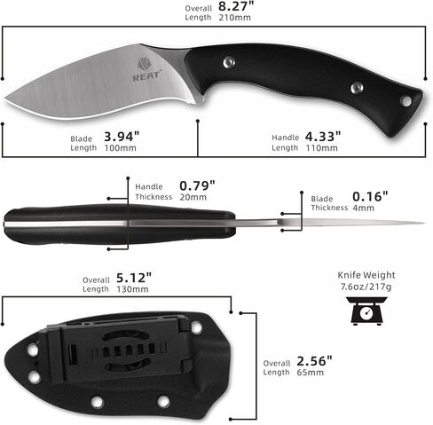 REAT Fixed Blade Knife with Kydex Sheath,4" D2 Steel Blade,Ergonomic G10 Handle for EDC Hunting Camping Utility Knife,Gifts for Men,Women in Saudi Arabia