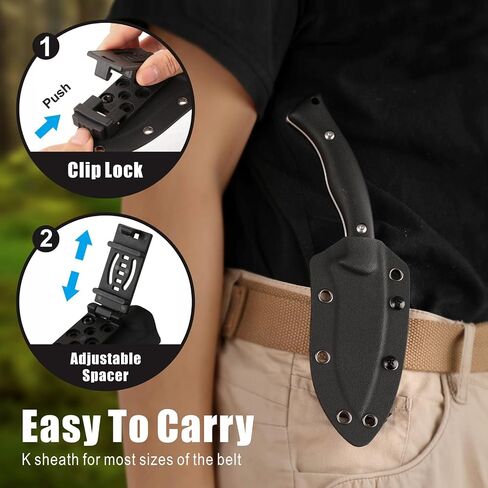 REAT Fixed Blade Knife with Kydex Sheath,4" D2 Steel Blade,Ergonomic G10 Handle for EDC Hunting Camping Utility Knife,Gifts for Men,Women in Saudi Arabia