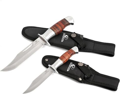 Mossy Oak 2-piece Fixed Blade Bowie Knife Set | Hunting Knives with Leather Handle Featuring Laser Pattern, Sheath Included in Kuwait