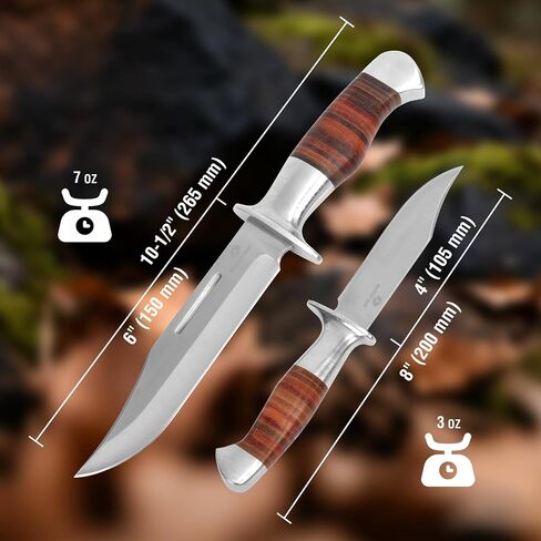 Mossy Oak 2-piece Fixed Blade Bowie Knife Set | Hunting Knives with Leather Handle Featuring Laser Pattern, Sheath Included in Kuwait