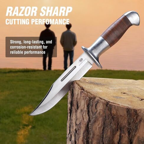 Mossy Oak 2-piece Fixed Blade Bowie Knife Set | Hunting Knives with Leather Handle Featuring Laser Pattern, Sheath Included in Kuwait