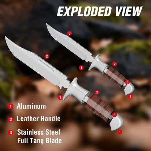 Mossy Oak 2-piece Fixed Blade Bowie Knife Set | Hunting Knives with Leather Handle Featuring Laser Pattern, Sheath Included in Kuwait
