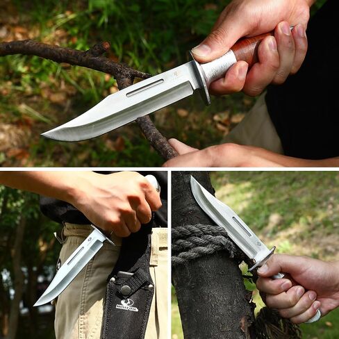 Mossy Oak 2-piece Fixed Blade Bowie Knife Set | Hunting Knives with Leather Handle Featuring Laser Pattern, Sheath Included in Kuwait