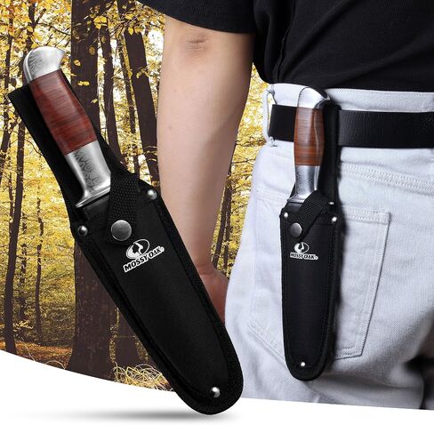 Mossy Oak 2-piece Fixed Blade Bowie Knife Set | Hunting Knives with Leather Handle Featuring Laser Pattern, Sheath Included in Kuwait