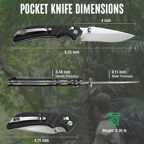 Mossy Oak Folding Pocket Knife, 4" Stonewash Stainless Steel Blade | EDC Knife, G10 Handle with Axis Lock & Pocket Clip, Small Tactical Survival Knife, For Hiking, Hunting, Outdoor in Saudi Arabia