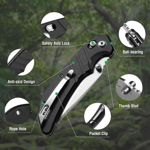 Mossy Oak Folding Pocket Knife, 4" Stonewash Stainless Steel Blade | EDC Knife, G10 Handle with Axis Lock & Pocket Clip, Small Tactical Survival Knife, For Hiking, Hunting, Outdoor in Saudi Arabia