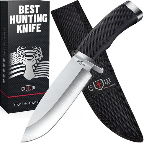 Hunting Knife with Sheath Survival Knives for Men - Best Tactical Camping Hunting Hiking Knife - Bushcraft Field Gear Accessories Tool - Fixed Blade Sharp Knofe with Rubber Handle for Men 148109 in Saudi Arabia