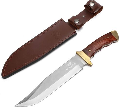 Mossy Oak 14-inch Bowie Knife, Hunting Knife with Wood Handle | Full-tang Fixed Blade, Leather Sheath, Hunting Knives for Camping, Hiking, Survival in Saudi Arabia