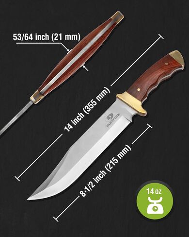 Mossy Oak 14-inch Bowie Knife, Hunting Knife with Wood Handle | Full-tang Fixed Blade, Leather Sheath, Hunting Knives for Camping, Hiking, Survival in Saudi Arabia