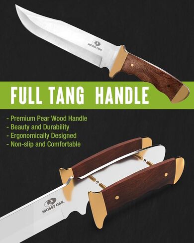 Mossy Oak 14-inch Bowie Knife, Hunting Knife with Wood Handle | Full-tang Fixed Blade, Leather Sheath, Hunting Knives for Camping, Hiking, Survival in Saudi Arabia