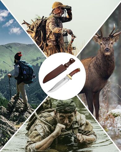 Mossy Oak 14-inch Bowie Knife, Hunting Knife with Wood Handle | Full-tang Fixed Blade, Leather Sheath, Hunting Knives for Camping, Hiking, Survival in Saudi Arabia