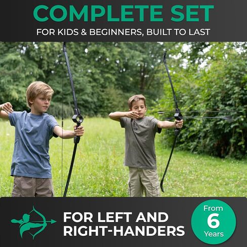 BOWRILLA® Bow and Arrow for Kids Ages 6+ | Beginner Archery Set with Aim Guide, 6 Carbon Hybrid Arrows & 3 Targets | 3-Piece Take-Down Recurve Youth Bow for Left & Right Handers in Saudi Arabia