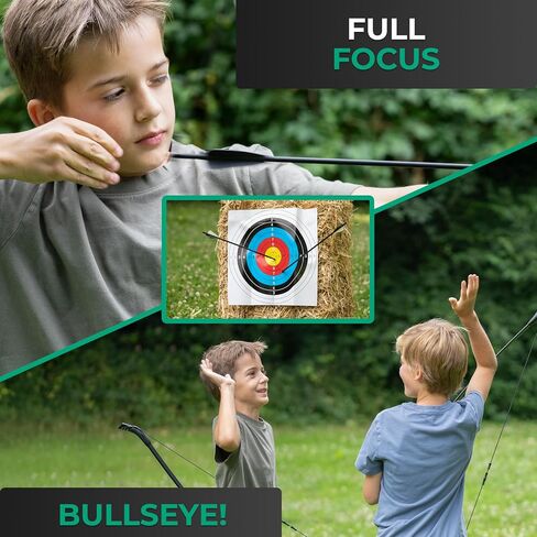 BOWRILLA® Bow and Arrow for Kids Ages 6+ | Beginner Archery Set with Aim Guide, 6 Carbon Hybrid Arrows & 3 Targets | 3-Piece Take-Down Recurve Youth Bow for Left & Right Handers in Saudi Arabia