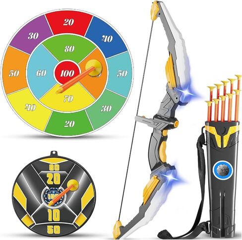 TIGTECGAME Bow and Arrow for Kids, LED Light Up Archery Set with 10 Suction Cup Arrows & 2 Targets, Indoor Outdoor Toys for Boys & Girls Ages 4 5 6 7 8 9 10 12, Backyard Shooting Game, Birthday in Saudi Arabia