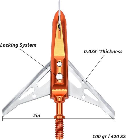 6 PK Hunting Broadhead 100 Grain 2 Blades Mechanical Broadhead for Crossbow | 420 Stainless Steel, Archery Hunting, Compound Bow & Crossbow in Saudi Arabia