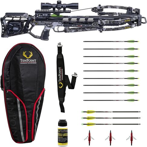 TenPoint Titan X De-Cock Bundle - with 9 Pro Elite 400 Non-Lighted + 3 Pro Elite 400 Lighted Arrows, 3 EVO-X CenterPunch Broadheads, Narrow Soft Case, Neoprene Sling & Premium Lubricant in Saudi Arabia