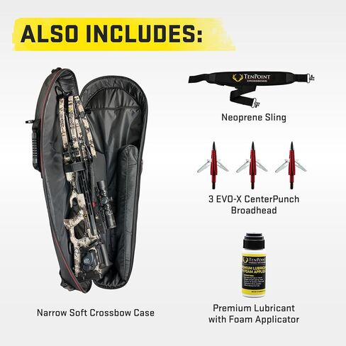 TenPoint Titan X De-Cock Bundle - with 9 Pro Elite 400 Non-Lighted + 3 Pro Elite 400 Lighted Arrows, 3 EVO-X CenterPunch Broadheads, Narrow Soft Case, Neoprene Sling & Premium Lubricant in Saudi Arabia