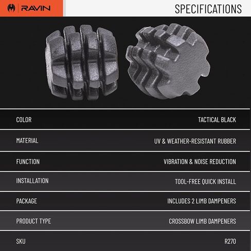 RAVIN Crossbow Limb Vibration Dampeners 2-Pack | Tactical Solid Black Rubber Inserts - Drastically Reduces Shooting Noise - Absorbs Residual Limb Twang in Saudi Arabia