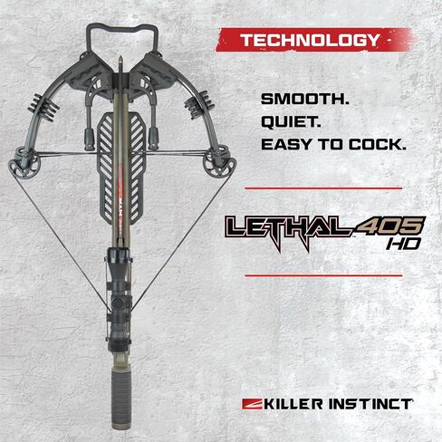 Killer Instinct Lethal 405HD Crossbow Bundle, 405 FPS Compact Crossbow with Lumix 4x32 Scope, Anti Dry Fire Safety, Rope Cocker and 2 Carbon Bolts, Hunting Crossbow Kit | 4x32 Scope, Anti Dry Fire Safety, Rope Cocker, 2 Carbon Bolts, Hunting Kit in Kuwait
